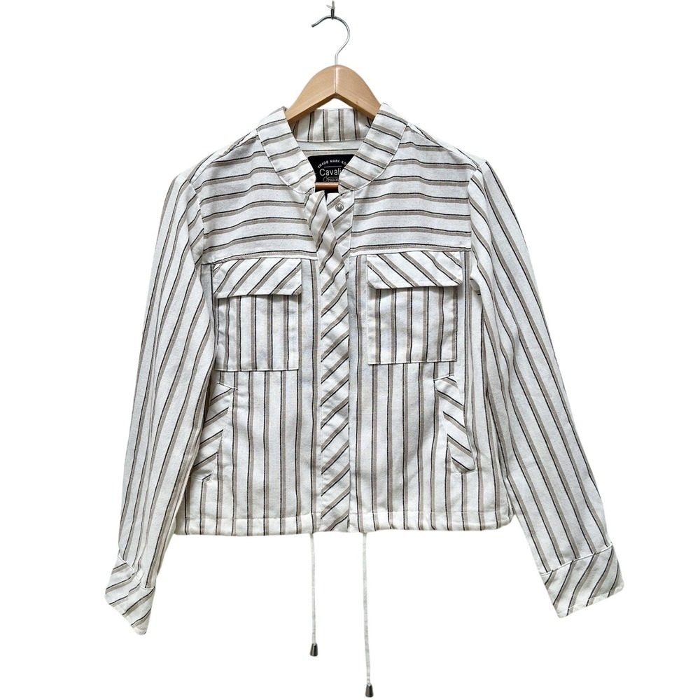 Cavalini Original Striped Utility Jacket S White Drawstring‎ Hem Small Coastal